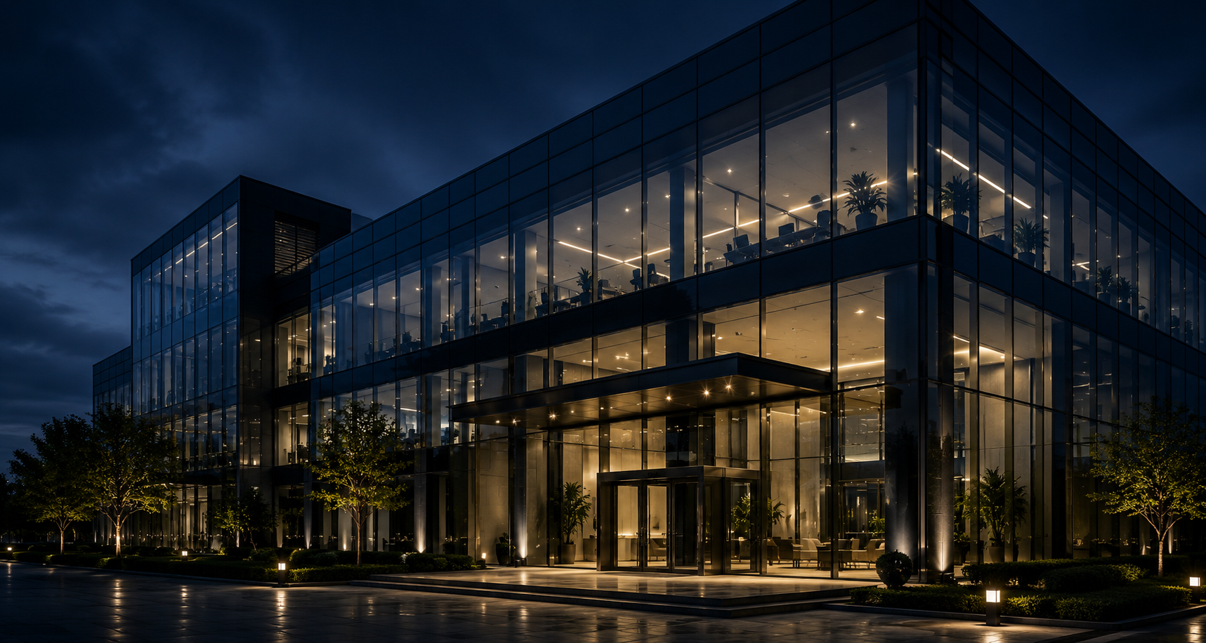 Premium modern glass interior living space overlooking a city skyline